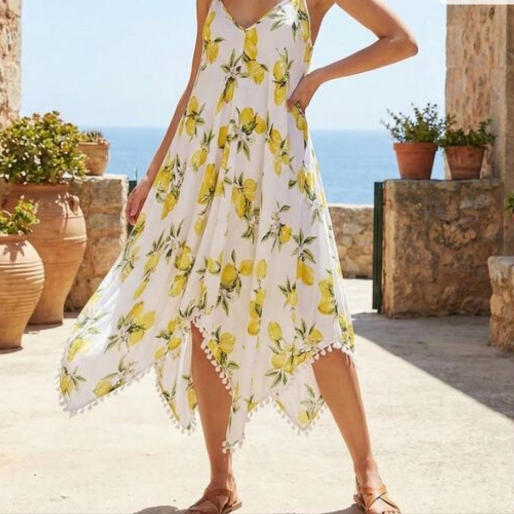 GOA By Japna Lemon Print Summer Dress Sz Sm